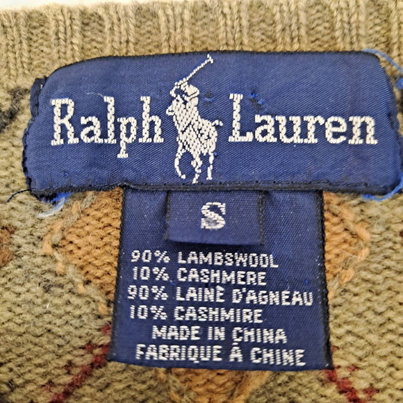 Ralph Lauren Sweater Size S Lambswool Cashmere Pullover Argyle Fall Colors - Picture 4 of 7